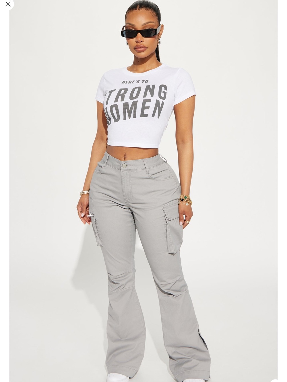Fashion Nova White Cropped 'Strong Women' Graphic Tee